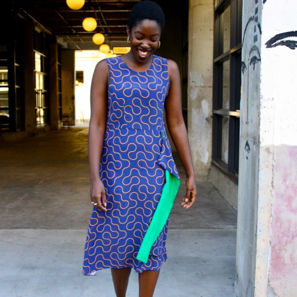 DUSEN DUSEN Silk Midi Fold Dress Blue Arc L